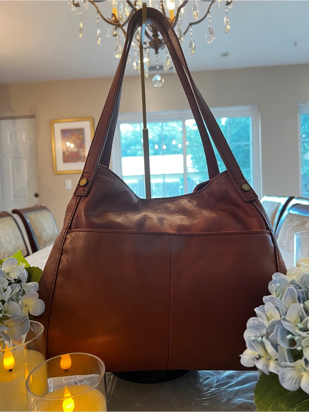 Leather American Leather Co Brown Genuine Leather Hobo Shoulder Bag Tote Brown - Picture 2 of 10